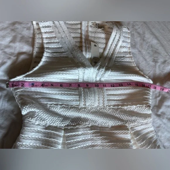 Francesca’s White Cami V-Neck Stripe Lace Illusion Waist Dress - Picture 8 of 11